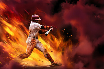Photo of a baseball player in action, swinging the bat with determination