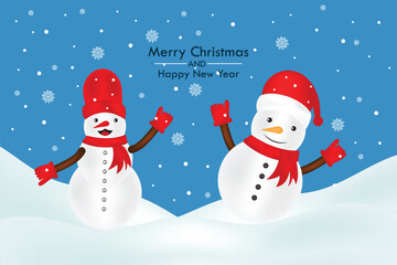 Merry Christmas greeting card with snowman