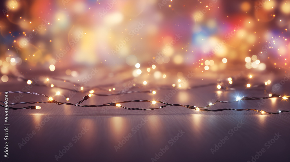 Poster a string of lights resting on a table