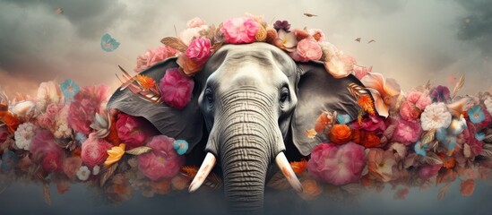 Elephant with flower collage in contemporary surrealism