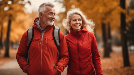 Fototapeta premium Happy senior couple in autumn park