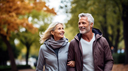 Fototapeta premium Happy senior couple in autumn park