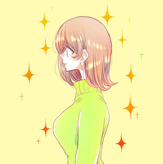 女性の横側　上半身　キラキラ