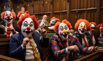 Fotobehang Photo of clowns sitting in a courtroom © uhdenis