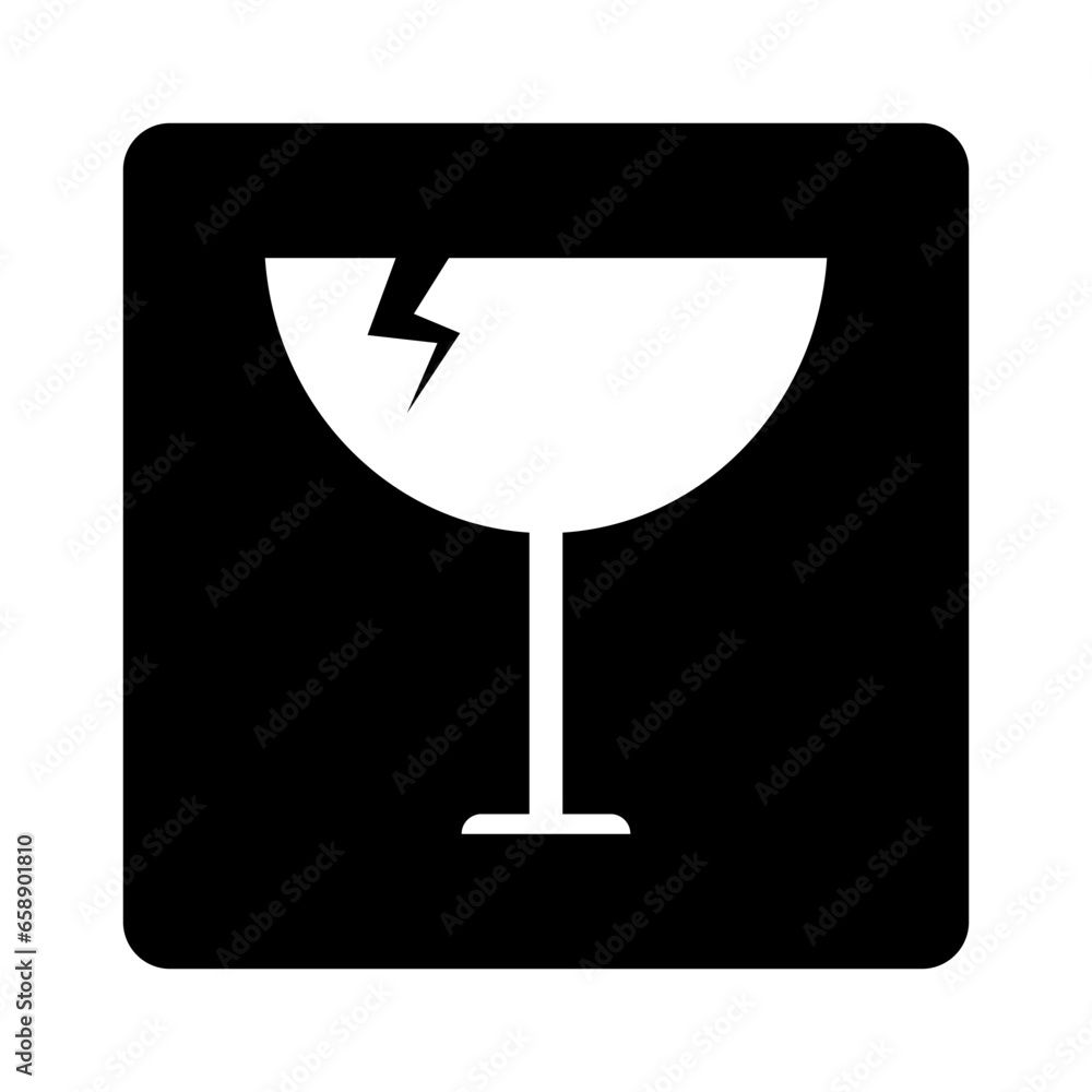 Poster square fragile object caution silhouette icon. vector.