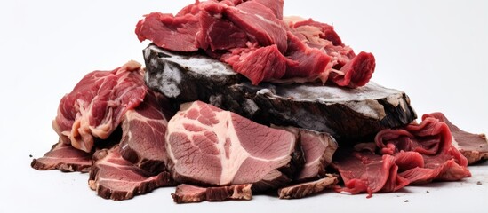 Moldy and fungus infested sliced meat With copyspace for text