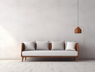 Modern white wall empty room with a couch and pillows generative ai
