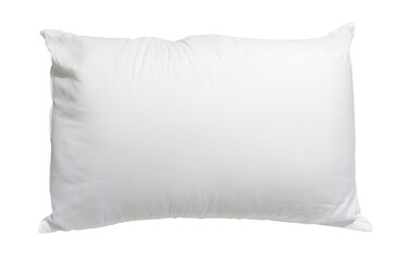 White pillow in hotel or resort room isolated on white background with clipping path. Concept of comfortable and happy sleep in daily life