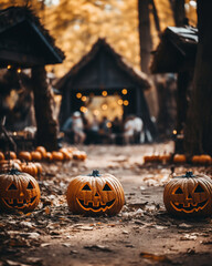 Spooky Cabin in the Woods: Halloween Jack-o'-Lanterns ,generated by IA