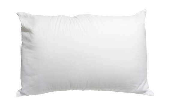 White Pillow In Hotel Or Resort Room Isolated On White Background With Clipping Path In Png File Format. Concept Of Comfortable And Happy Sleep In Daily Life