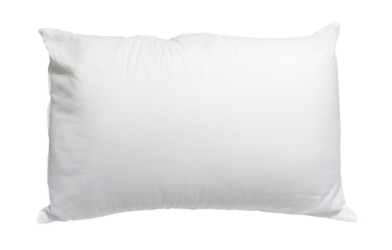White pillow in hotel or resort room isolated on white background with clipping path in png file format. Concept of comfortable and happy sleep in daily life
