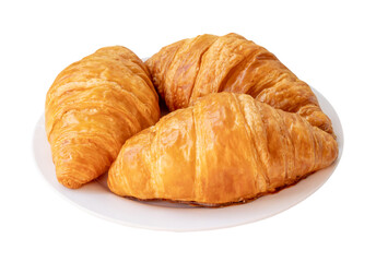 Appetizing croissants in white plate isolated on white background with clipping path