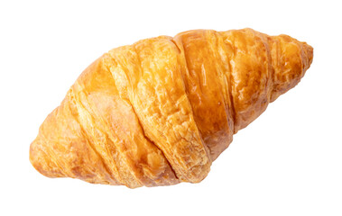 Top view of single croissant isolated on white background with clipping path