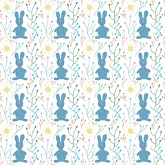Children's patterns bunny sun twigs. Fun cute drawing for kids. Repetitive, continuous.