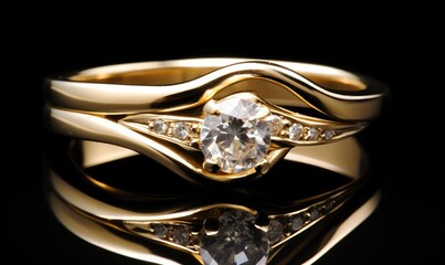 Photo of a sparkling gold ring with a brilliant diamond centerpiece