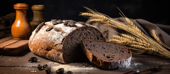 Estonian homemade bread with rye seeds and sourdough With copyspace for text