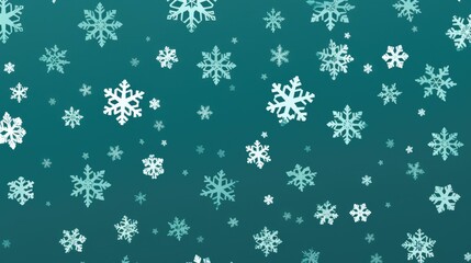 Abstract white snowflakes on a green background.