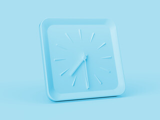 3d Simple Blue Square Wall Clock 7:30 Seven Thirty Half Past 7 Soft Blue Background 3d illustration