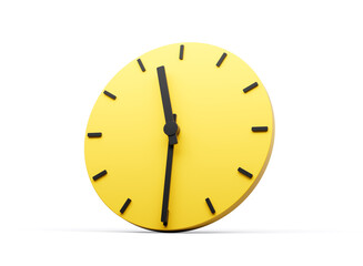 3d Simple Yellow Round Wall Clock 11:30 Eleven Thirty Half Past 11 White Background 3d illustration