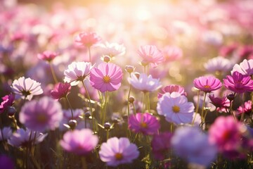 Obraz premium Beautiful cosmos flowers blooming in garden