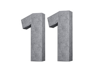 3d Concrete Number eleven 11 Digit Made Of Grey Concrete Stone On White Background 3d Illustration
