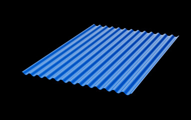 3d Blue Metallic Corrugated Galvanised Iron For Roof Sheet On Black Background 3d Illustration