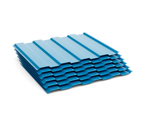 3d Sea Blue Metallic Stacks Of Corrugated Galvanised Iron For Roof Sheets 3d Illustration