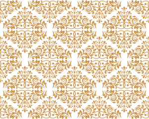 Wallpaper in the style of Baroque. Seamless vector background. White and gold floral ornament. Graphic pattern for fabric, wallpaper, packaging. Ornate Damask flower ornament