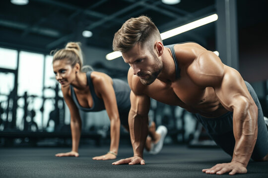 sport couple doing plank exercise workout