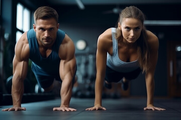 Fototapeta na wymiar sport couple doing plank exercise workout