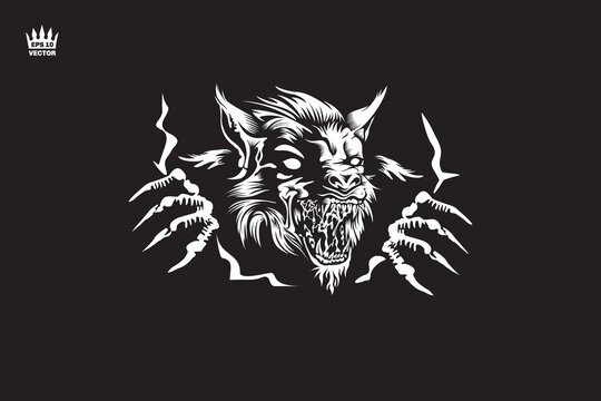 Creepy werewolf black bacground vector