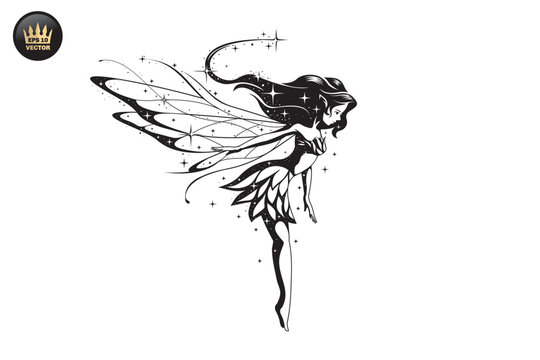 beautiful fairy monochrome vector template
