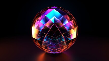 Colorful 3D futuristic glass ball set against a black background.