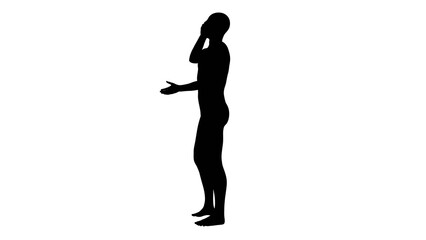Fototapeta na wymiar Silhouette of a beautiful young athletic man talking on the phone, transparent background. 3d illustration (rendering).