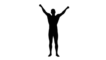 Fototapeta na wymiar Silhouette of a beautiful young athletic man raising arms, transparent background. 3d illustration (rendering).