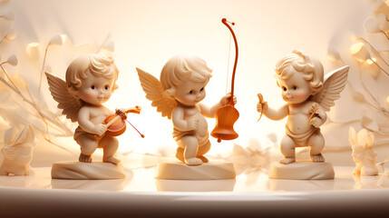 angels with wings isolated on background.