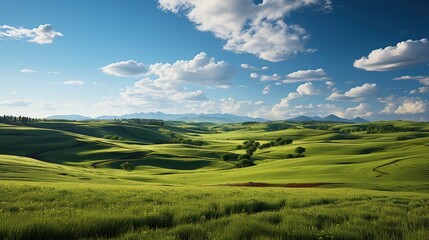 Green fields, natural views, clear skies