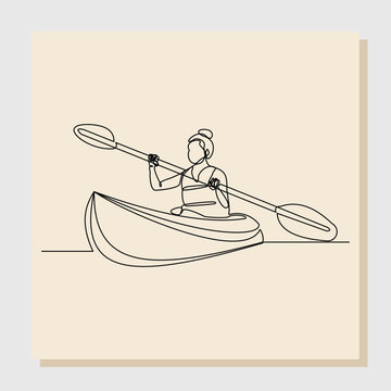 recommend clip art: Continuous line sketch hand drawn drawing art of woman rowing canoe. Vector illustration single one line of sport woman paddle kayak.