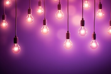 Product Presentation Background: Hanging Long Bulbs with Beautiful Glow on Calm Pink-Purple
