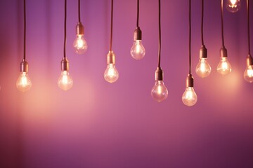 Product Presentation Background: Hanging Long Bulbs with Beautiful Glow on Calm Pink-Purple