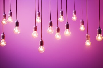 Product Presentation Background: Hanging Long Bulbs with Beautiful Glow on Calm Pink-Purple