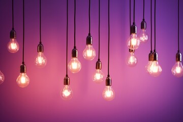 Product Presentation Background: Hanging Long Bulbs with Beautiful Glow on Calm Pink-Purple
