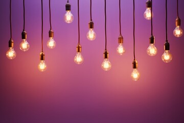 Product Presentation Background: Hanging Long Bulbs with Beautiful Glow on Calm Pink-Purple