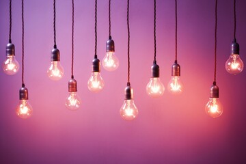 Product Presentation Background: Hanging Long Bulbs with Beautiful Glow on Calm Pink-Purple