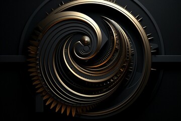 Elegant Black and Gold 3D Abstract Sculpture with Circle on Dark Background