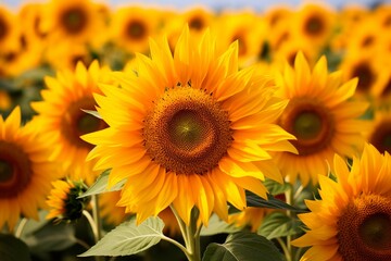 Obraz premium Stunning Close-Up of Sunflowers in a Vibrant Field