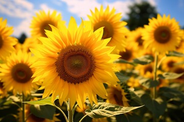 Obraz premium Stunning Close-Up of Sunflowers in a Vibrant Field