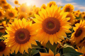 Obraz premium Stunning Close-Up of Sunflowers in a Vibrant Field