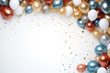 Fototapeta na wymiar Festive Balloon and Gold Star Frame: Burst of Colorful Celebration