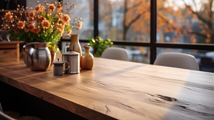 Kitchen table top with blurred modern interior